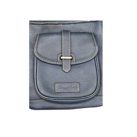 Dooney & Bourke Vtg. Navy Blue Pebbled Leather Crossbody Bag (lining flaws) - Picture 3 of 10